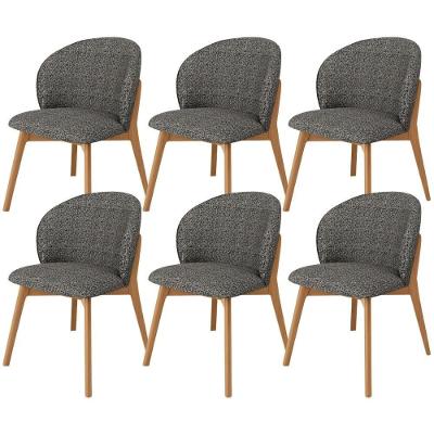Kit 06 Cadeiras De Jantar E Estar Living Estofada Mia L02 Linho Mescla Chumbo - Lyam Decor