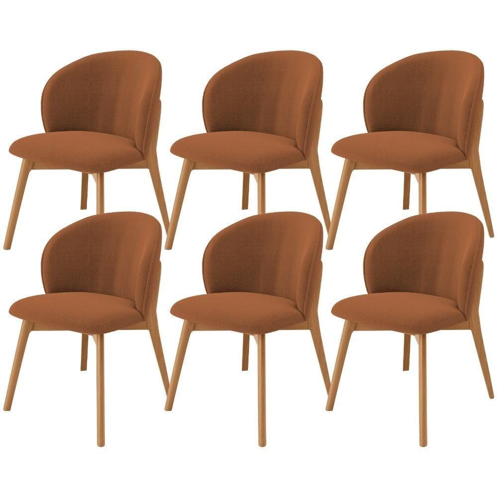 Kit 06 Cadeiras De Jantar E Estar Living Estofada Mia L02 Bouclê Terracota - Lyam Decor - 1