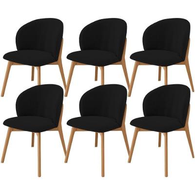 Kit 06 Cadeiras De Jantar E Estar Living Estofada Mia L02 Bouclê Preto - Lyam Decor