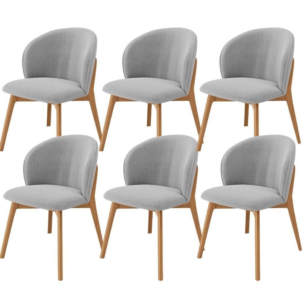 Kit 06 Cadeiras De Jantar E Estar Living Estofada Mia L02 Bouclê Cinza - Lyam Decor - 1