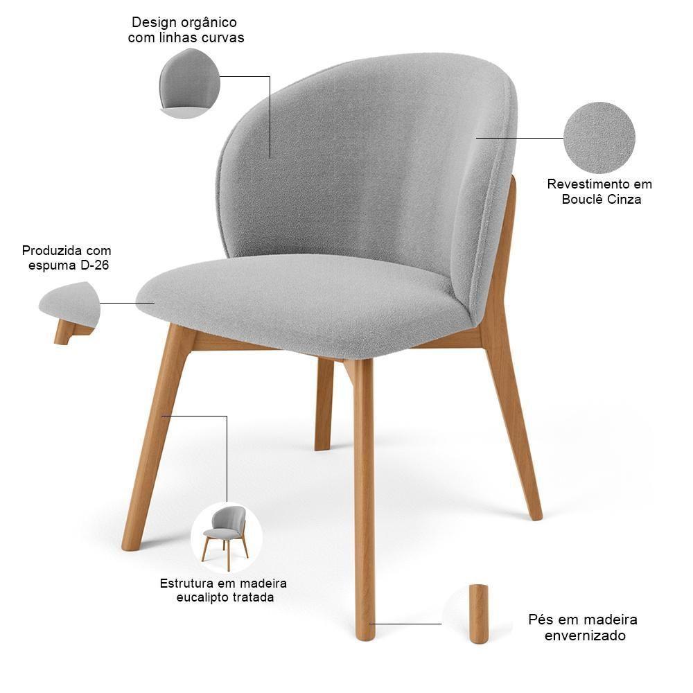 Kit 06 Cadeiras De Jantar E Estar Living Estofada Mia L02 Bouclê Cinza - Lyam Decor - 4