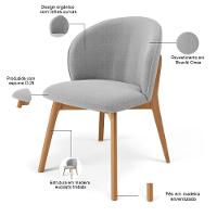 Kit 06 Cadeiras De Jantar E Estar Living Estofada Mia L02 Bouclê Cinza - Lyam Decor