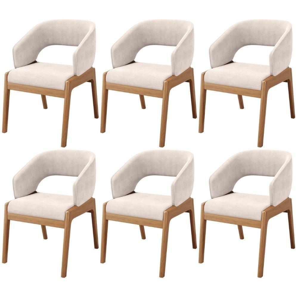 Kit 06 Cadeiras De Jantar E Estar Living Estofada Lince L02 Suede Bege - Lyam Decor - 1
