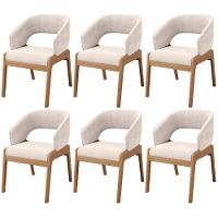 Kit 06 Cadeiras De Jantar E Estar Living Estofada Lince L02 Suede Bege - Lyam Decor - 1