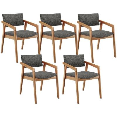 Kit 05 Cadeiras Para Sala De Jantar Estar Miving Giorgia L02 Linho Mescla Chumbo - Lyam Decor