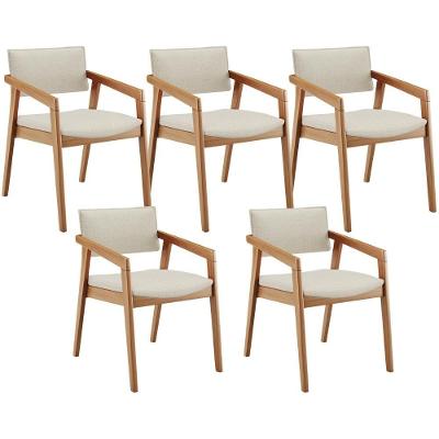 Kit 05 Cadeiras Para Sala De Jantar Estar Living Giorgia L02 Linho Champagne - Lyam Decor