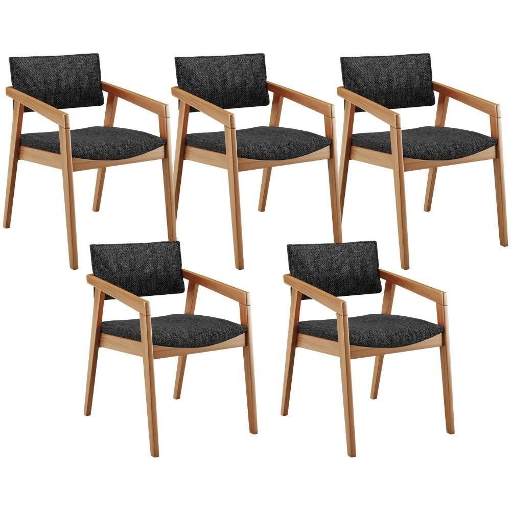 Kit 05 Cadeiras Para Sala De Jantar Estar Living Giorgia L02 Linho Chumbo - Lyam Decor - 1