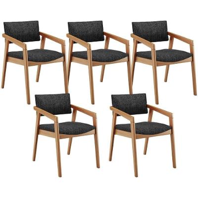 Kit 05 Cadeiras Para Sala De Jantar Estar Living Giorgia L02 Linho Chumbo - Lyam Decor