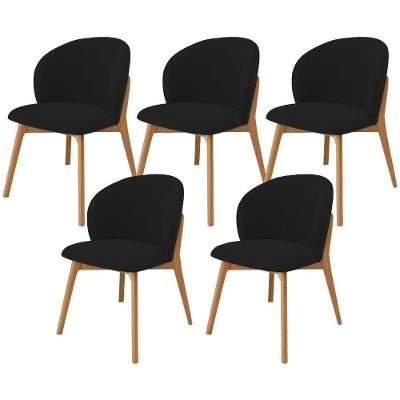 Kit 05 Cadeiras De Jantar E Estar Living Estofada Mia L02 Suede Preto - Lyam Decor