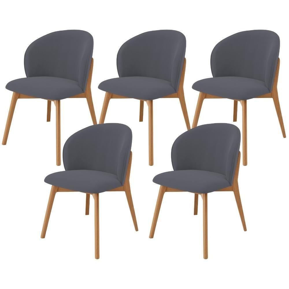 Kit 05 Cadeiras De Jantar E Estar Living Estofada Mia L02 Suede Cinza - Lyam Decor - 1