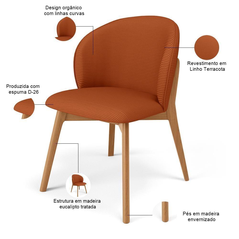 Kit 05 Cadeiras De Jantar E Estar Living Estofada Mia L02 Linho Terracota - Lyam Decor - 4