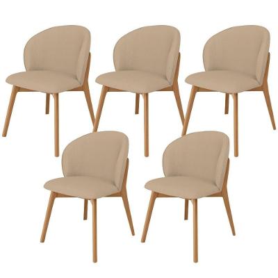 Kit 05 Cadeiras De Jantar E Estar Living Estofada Mia L02 Linho Bege Escuro - Lyam Decor