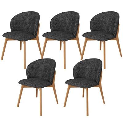 Kit 05 Cadeiras De Jantar E Estar Living Estofada Mia L02 Linho Chumbo - Lyam Decor
