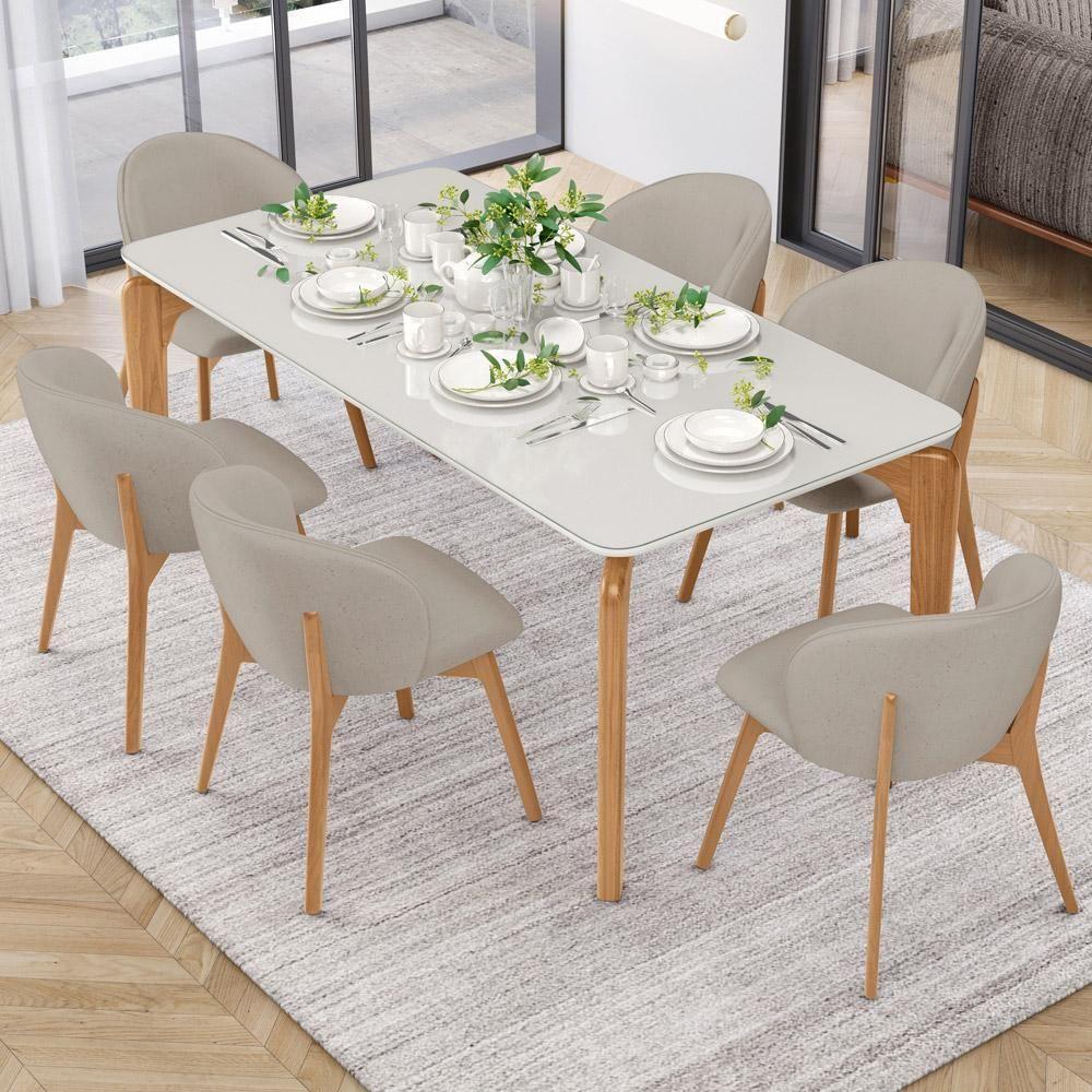 Kit 05 Cadeiras De Jantar E Estar Living Estofada Mia L02 Linho Bege - Lyam Decor - 2