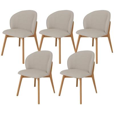 Kit 05 Cadeiras De Jantar E Estar Living Estofada Mia L02 Linho Bege - Lyam Decor