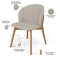 Kit 05 Cadeiras De Jantar E Estar Living Estofada Mia L02 Linho Bege - Lyam Decor