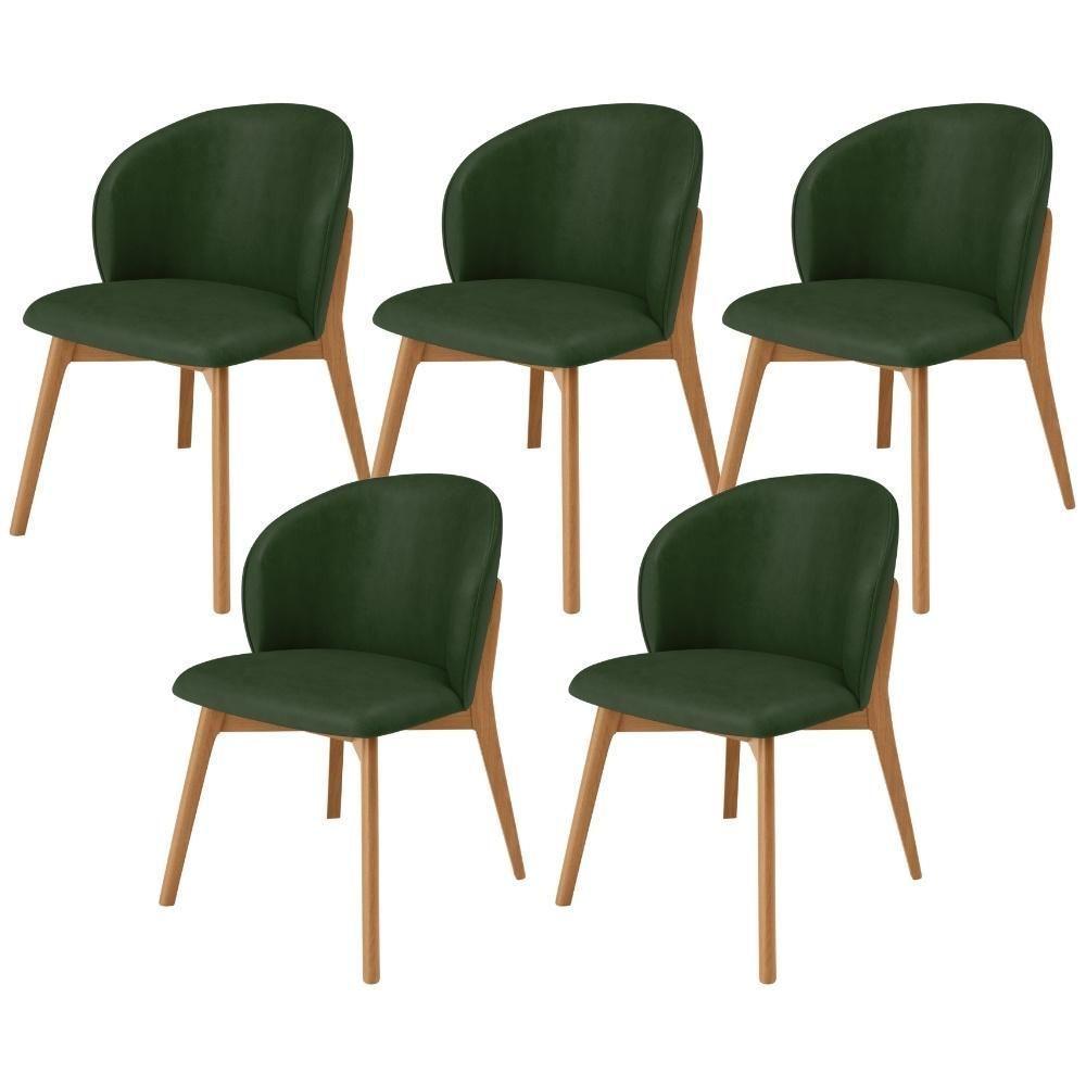 Kit 05 Cadeiras De Jantar E Estar Living Estofada Mia L02 Couríssimo Verde Musgo - Lyam Decor - 1