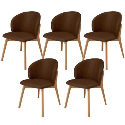 Kit 05 Cadeiras De Jantar E Estar Living Estofada Mia L02 Couríssimo Marrom - Lyam Decor