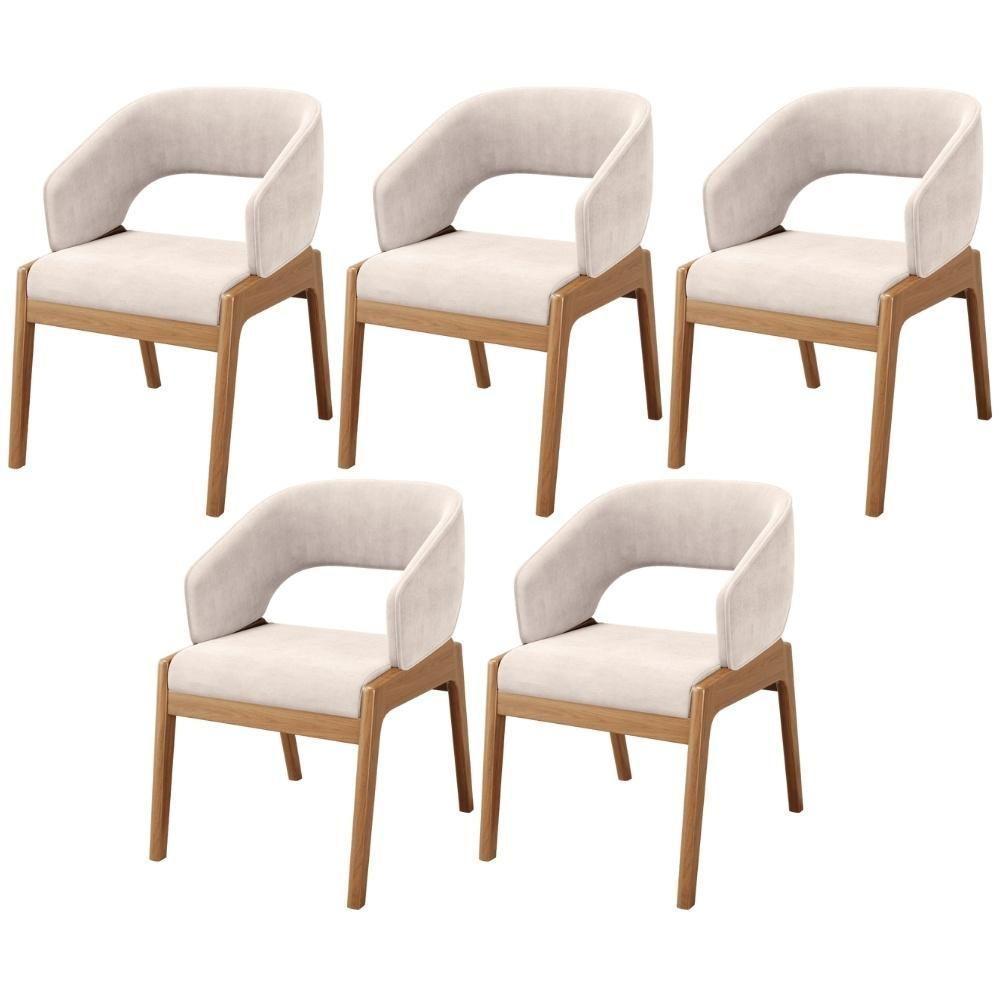 Kit 05 Cadeiras De Jantar E Estar Living Estofada Lince L02 Suede Bege - Lyam Decor - 1