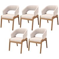 Kit 05 Cadeiras De Jantar E Estar Living Estofada Lince L02 Suede Bege - Lyam Decor - 1