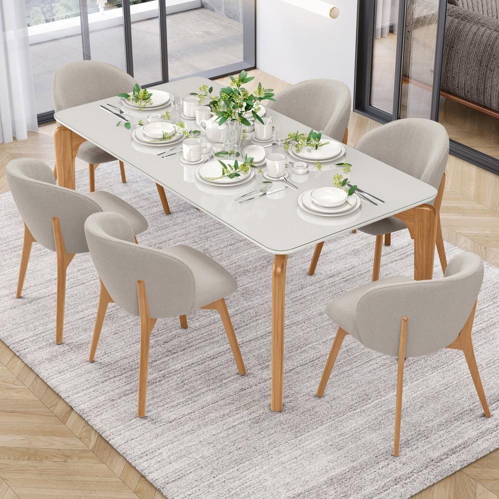 Kit 05 Cadeiras De Jantar E Estar Living Estofada Mia L02 Bouclê Creme - Lyam Decor - 2