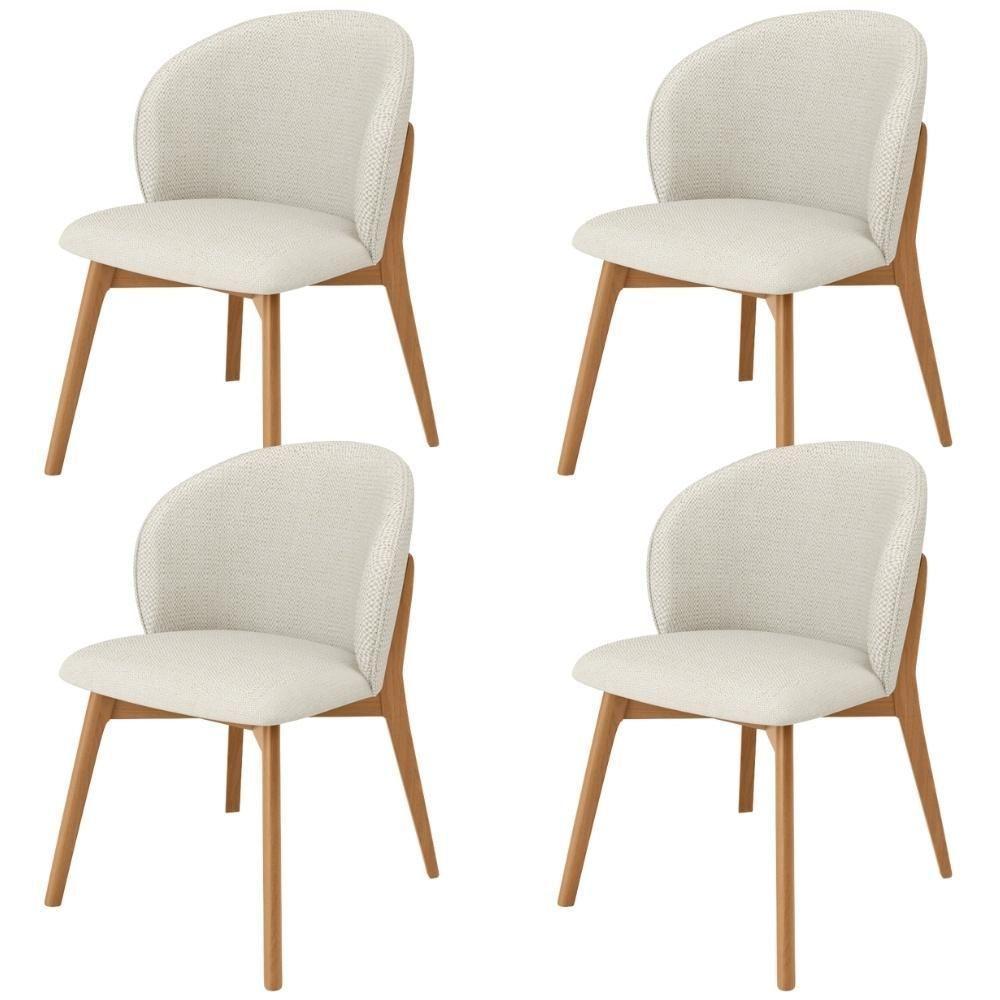 Kit 04 Cadeiras De Jantar E Estar Living Estofada Mia L02 Linho Champagne - Lyam Decor - 1