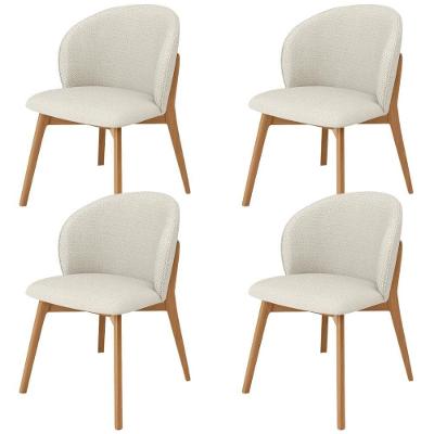 Kit 04 Cadeiras De Jantar E Estar Living Estofada Mia L02 Linho Champagne - Lyam Decor