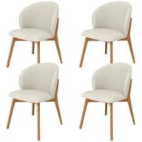 Kit 04 Cadeiras De Jantar E Estar Living Estofada Mia L02 Linho Champagne - Lyam Decor - 1