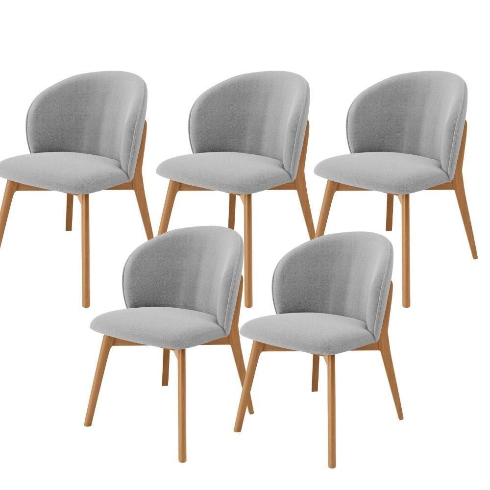 Kit 05 Cadeiras De Jantar E Estar Living Estofada Mia L02 Bouclê Cinza - Lyam Decor - 1