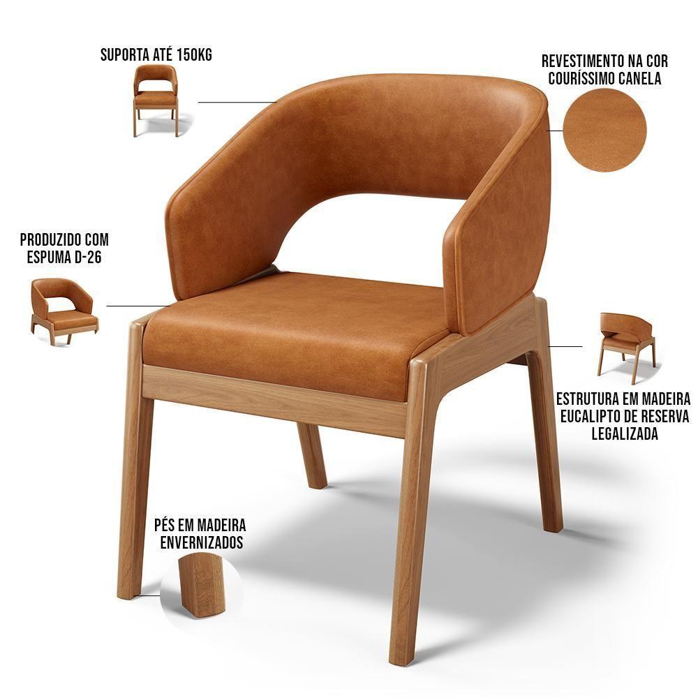 Kit 04 Cadeiras De Jantar E Estar Living Estofada Lince L02 Couríssimo Canela - Lyam Decor - 4