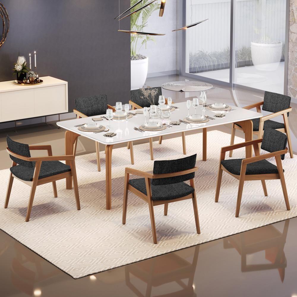 Kit 03 Cadeiras Para Sala De Jantar Estar Living Giorgia L02 Linho Chumbo - Lyam Decor - 2