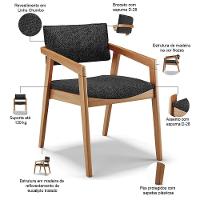 Kit 03 Cadeiras Para Sala De Jantar Estar Living Giorgia L02 Linho Chumbo - Lyam Decor