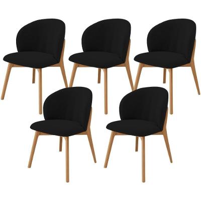 Kit 05 Cadeiras De Jantar E Estar Living Estofada Mia L02 Bouclê Preto - Lyam Decor