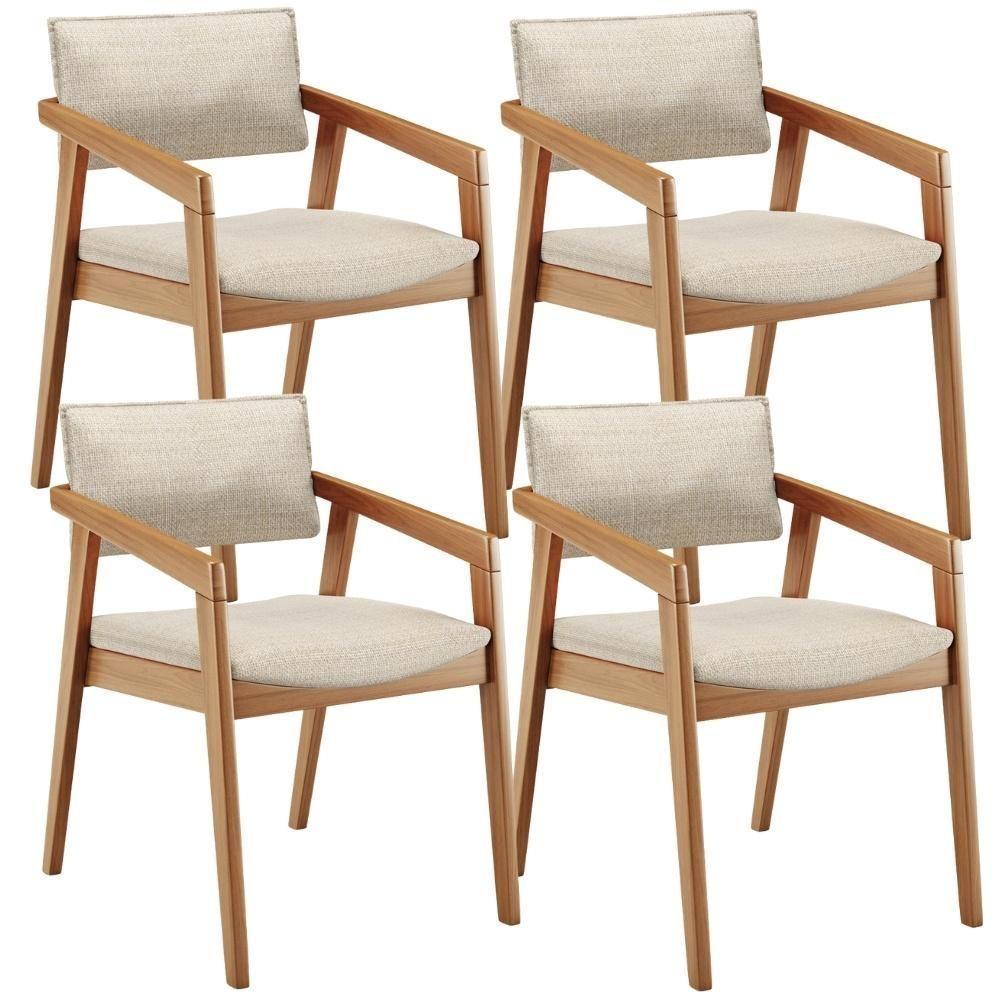 Kit 04 Cadeiras Para Sala De Jantar Estar Living Giorgia L02 Linho Palha - Lyam Decor - 1