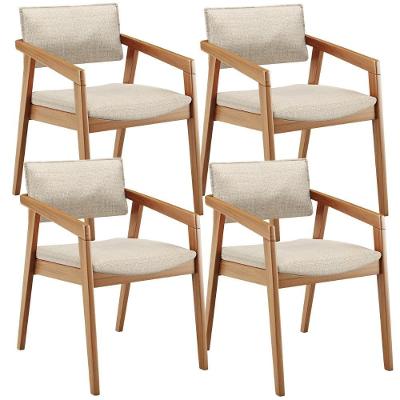 Kit 04 Cadeiras Para Sala De Jantar Estar Living Giorgia L02 Linho Palha - Lyam Decor