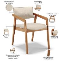 Kit 04 Cadeiras Para Sala De Jantar Estar Living Giorgia L02 Linho Palha - Lyam Decor