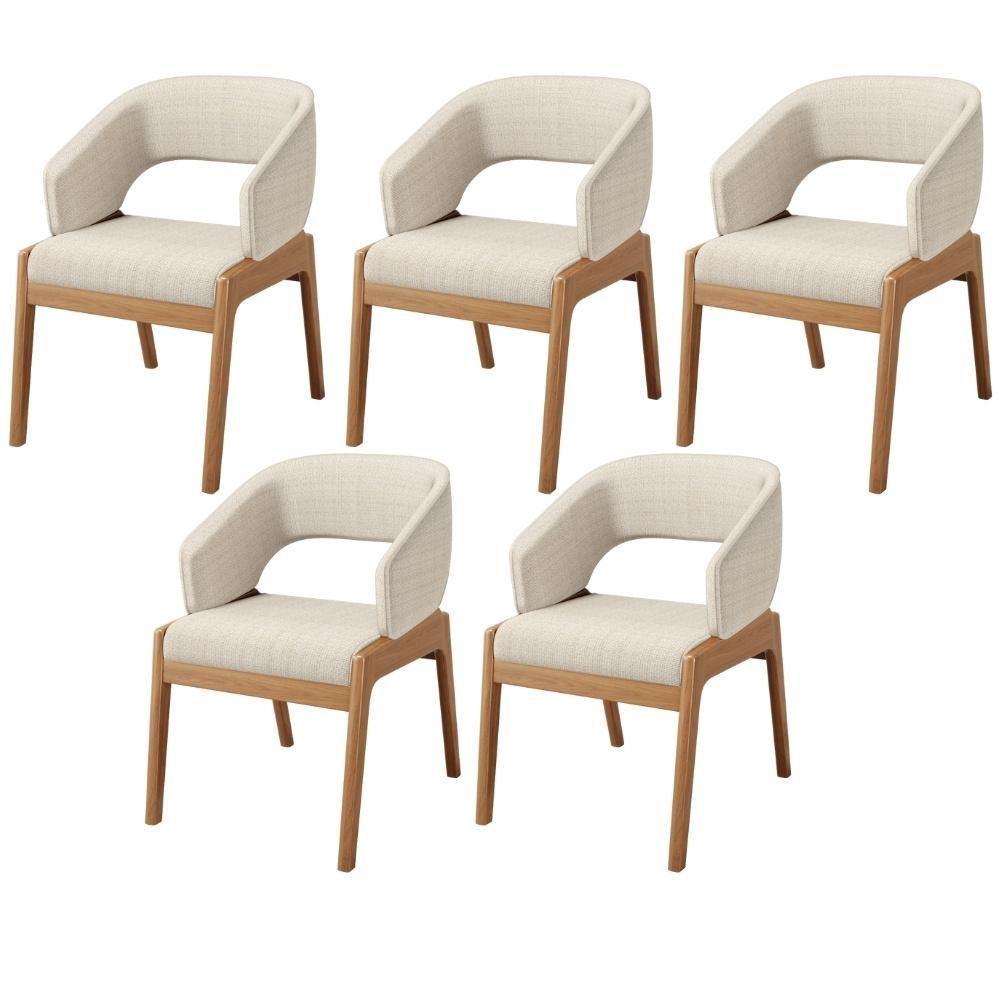 Kit 05 Cadeiras De Jantar E Estar Living Estofada Lince L02 Linho Palha - Lyam Decor - 1