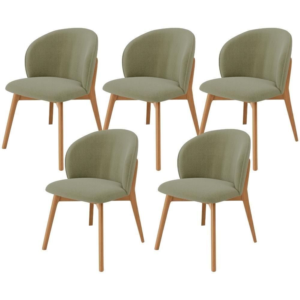 Kit 05 Cadeiras De Jantar E Estar Living Estofada Mia L02 Bouclê Oliva - Lyam Decor - 1