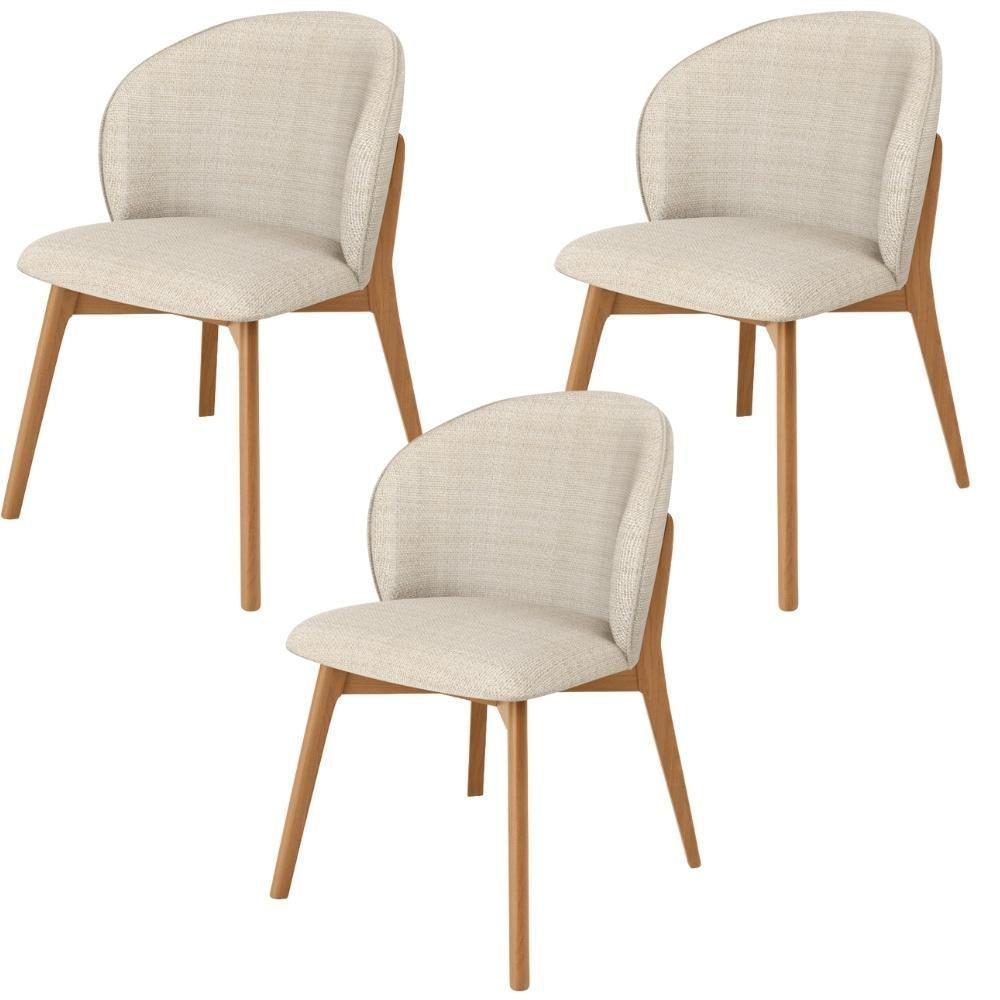 Kit 03 Cadeiras De Jantar E Estar Living Estofada Mia L02 Linho Palha - Lyam Decor - 1