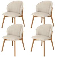 Kit 04 Cadeiras De Jantar E Estar Living Estofada Mia L02 Linho Palha - Lyam Decor - 1