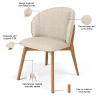 Kit 04 Cadeiras De Jantar E Estar Living Estofada Mia L02 Linho Palha - Lyam Decor