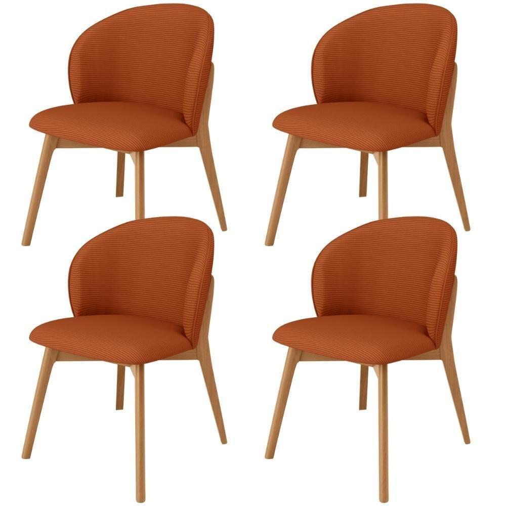 Kit 04 Cadeiras De Jantar E Estar Living Estofada Mia L02 Linho Terracota - Lyam Decor - 1
