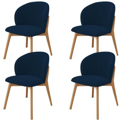 Kit 04 Cadeiras De Jantar E Estar Living Estofada Mia L02 Suede Azul Marinho - Lyam Decor