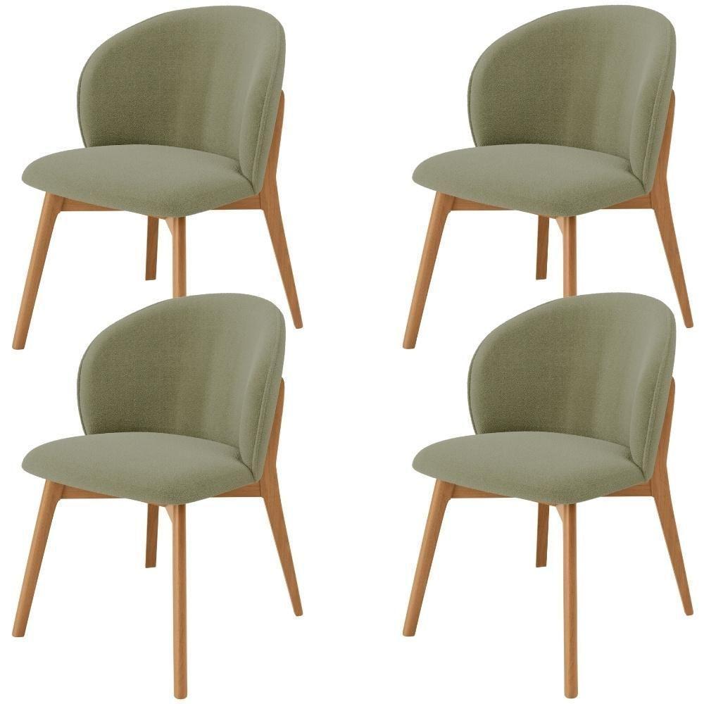 Kit 04 Cadeiras De Jantar E Estar Living Estofada Mia L02 Bouclê Oliva - Lyam Decor - 1