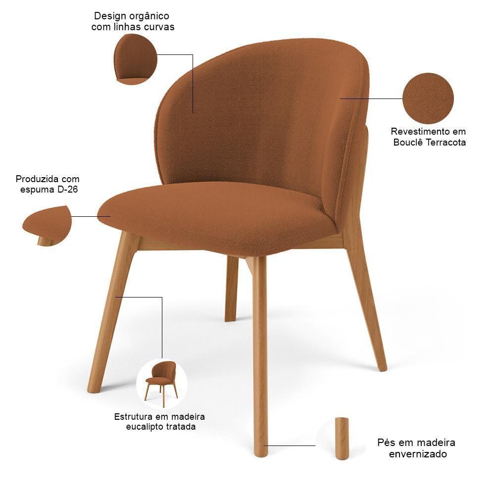Kit 04 Cadeiras De Jantar E Estar Living Estofada Mia L02 Bouclê Terracota - Lyam Decor - 3
