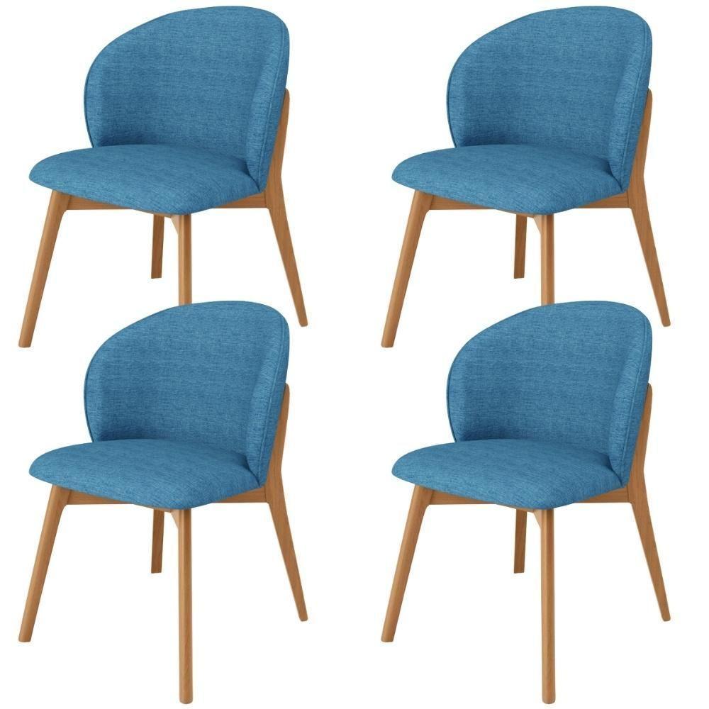 Kit 04 Cadeiras De Jantar E Estar Living Estofada Mia L02 Linho Azul - Lyam Decor - 1