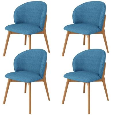 Kit 04 Cadeiras De Jantar E Estar Living Estofada Mia L02 Linho Azul - Lyam Decor