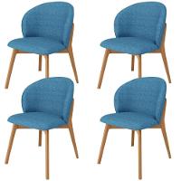 Kit 04 Cadeiras De Jantar E Estar Living Estofada Mia L02 Linho Azul - Lyam Decor - 1