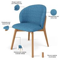 Kit 04 Cadeiras De Jantar E Estar Living Estofada Mia L02 Linho Azul - Lyam Decor