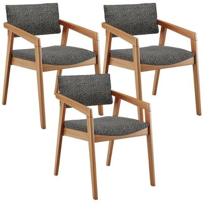 Kit 03 Cadeiras Para Sala De Jantar Estar Miving Giorgia L02 Linho Mescla Chumbo - Lyam Decor